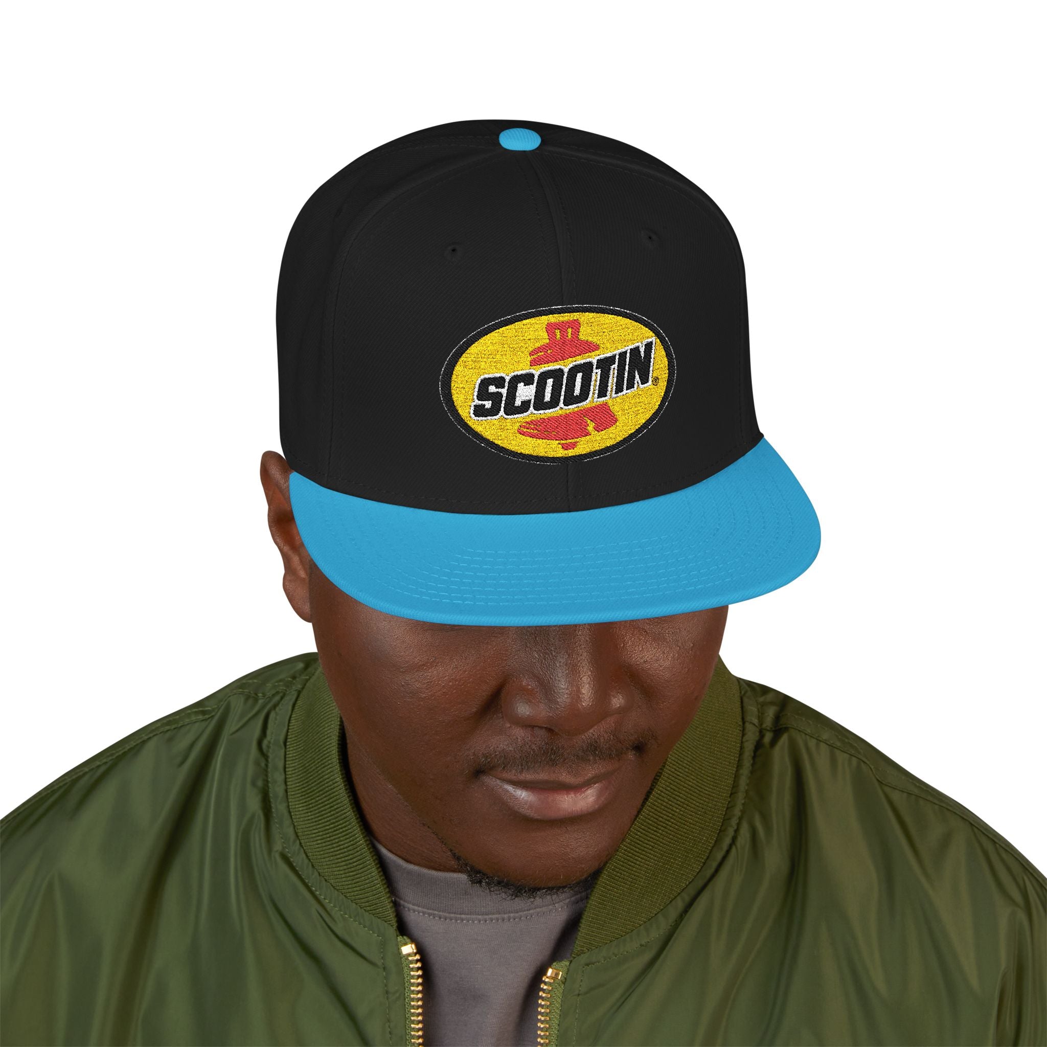 Embroidered Snapback Cap with Retro 'Squitin' Patch