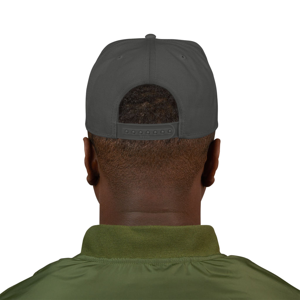 Embroidered Snapback Cap with Retro 'Squitin' Patch